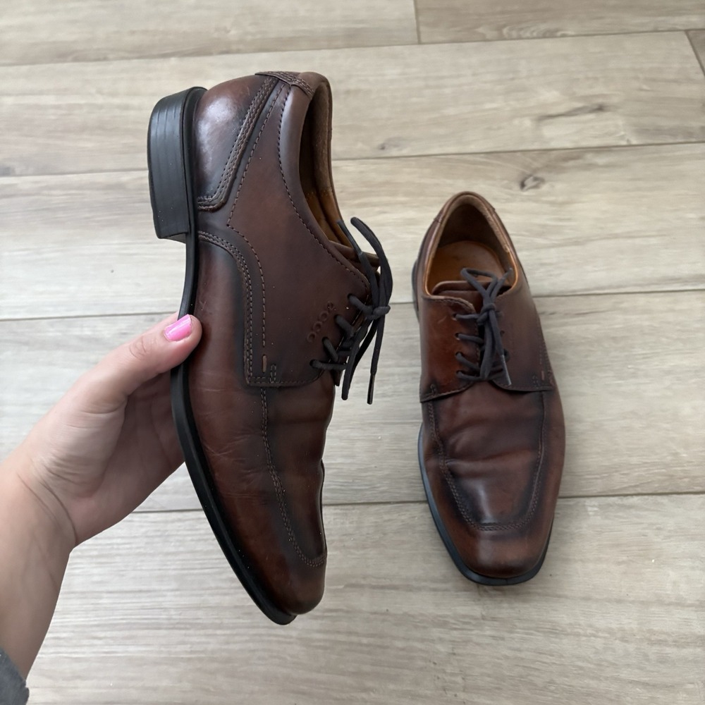 Ecco Men's Brown Oxford Tie Shoes Size 41‎ US 8.5 Extra Width Comfort Shank